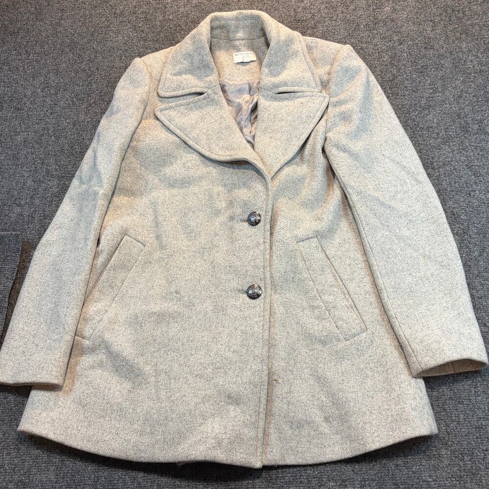 Witchery Wool Blend Gray Pea Coat Jacket Womens Size Large 12 Pockets